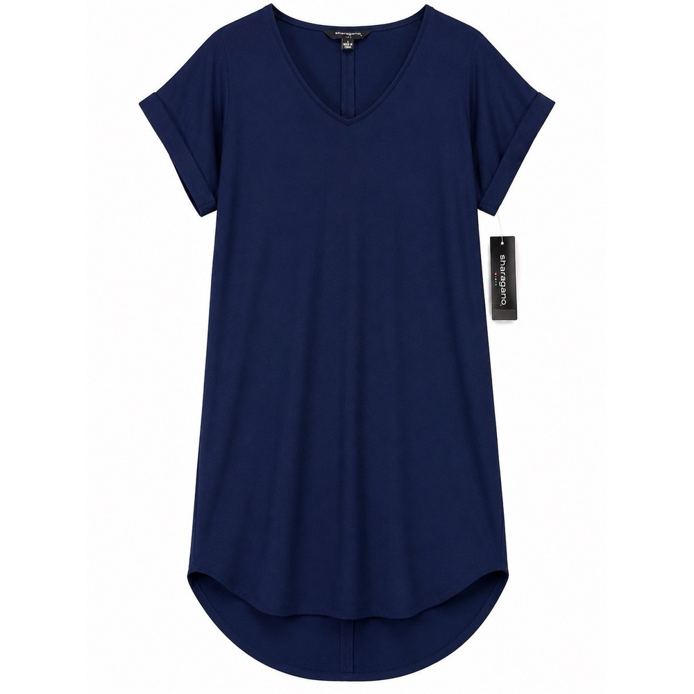 NWT Sharagano Navy Tunic‎ Dress Size 4 V Neck Shift Office Career Casual Stretch